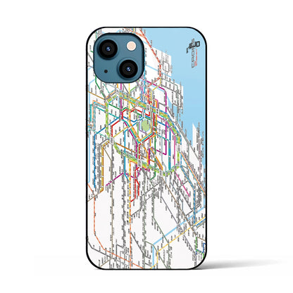 【東京西部路線図】地図柄iPhoneケース（背面ガラスタイプ・ホワイト）iPhone 13 用