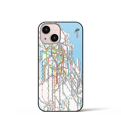 【東京西部路線図】地図柄iPhoneケース（背面ガラスタイプ・ホワイト）iPhone 13 mini 用