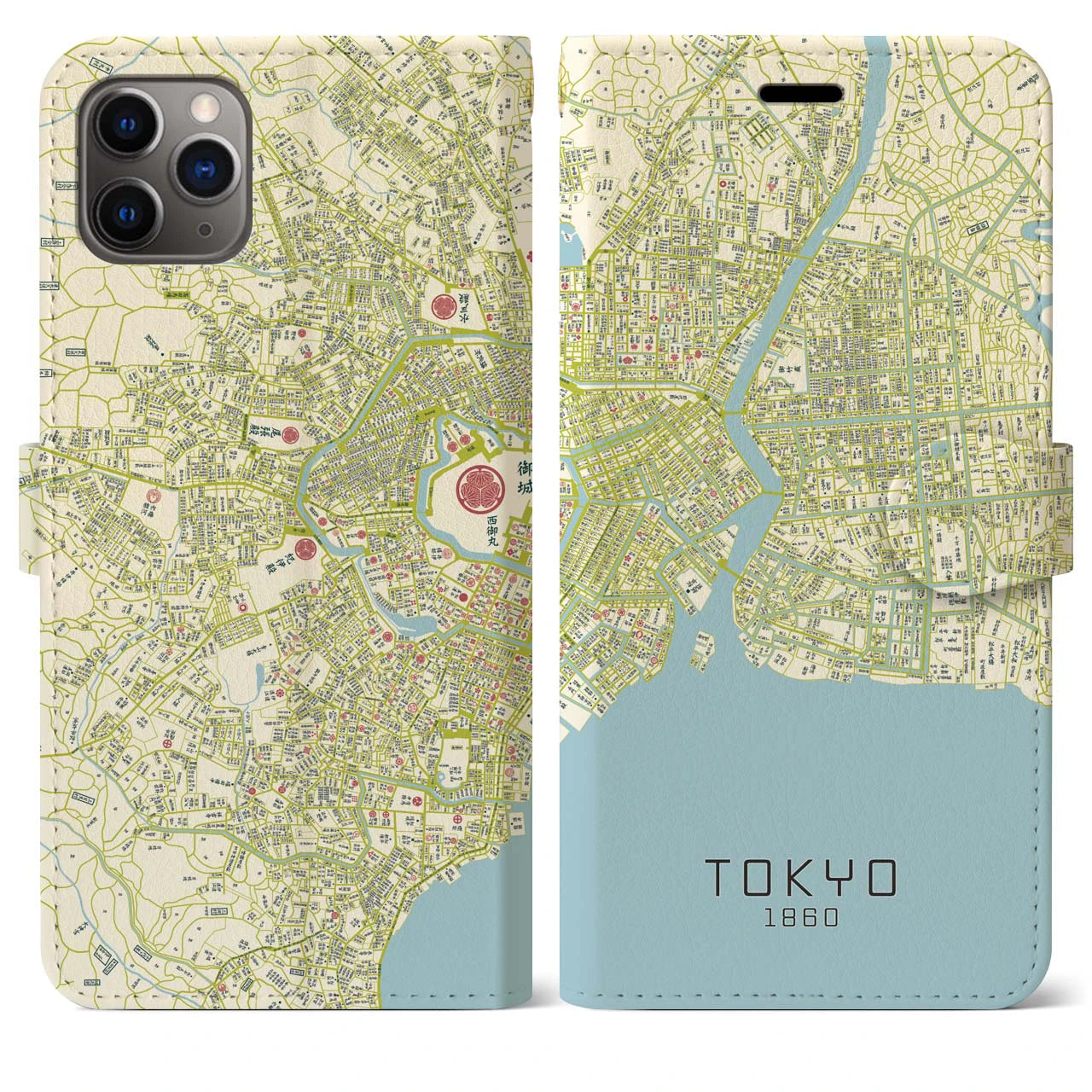 【東京1860】地図柄iPhoneケース（手帳両面タイプ・ナチュラル）iPhone 11 Pro Max 用