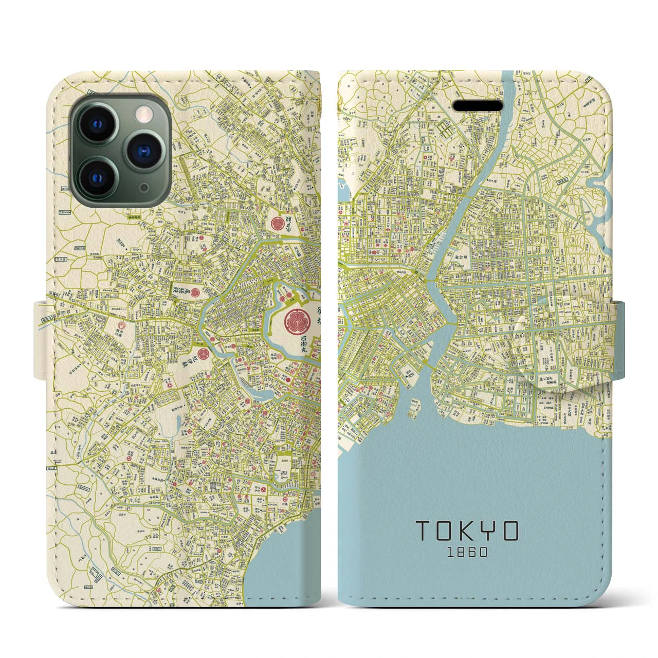 【東京1860】地図柄iPhoneケース（手帳両面タイプ・ナチュラル）iPhone 11 Pro 用