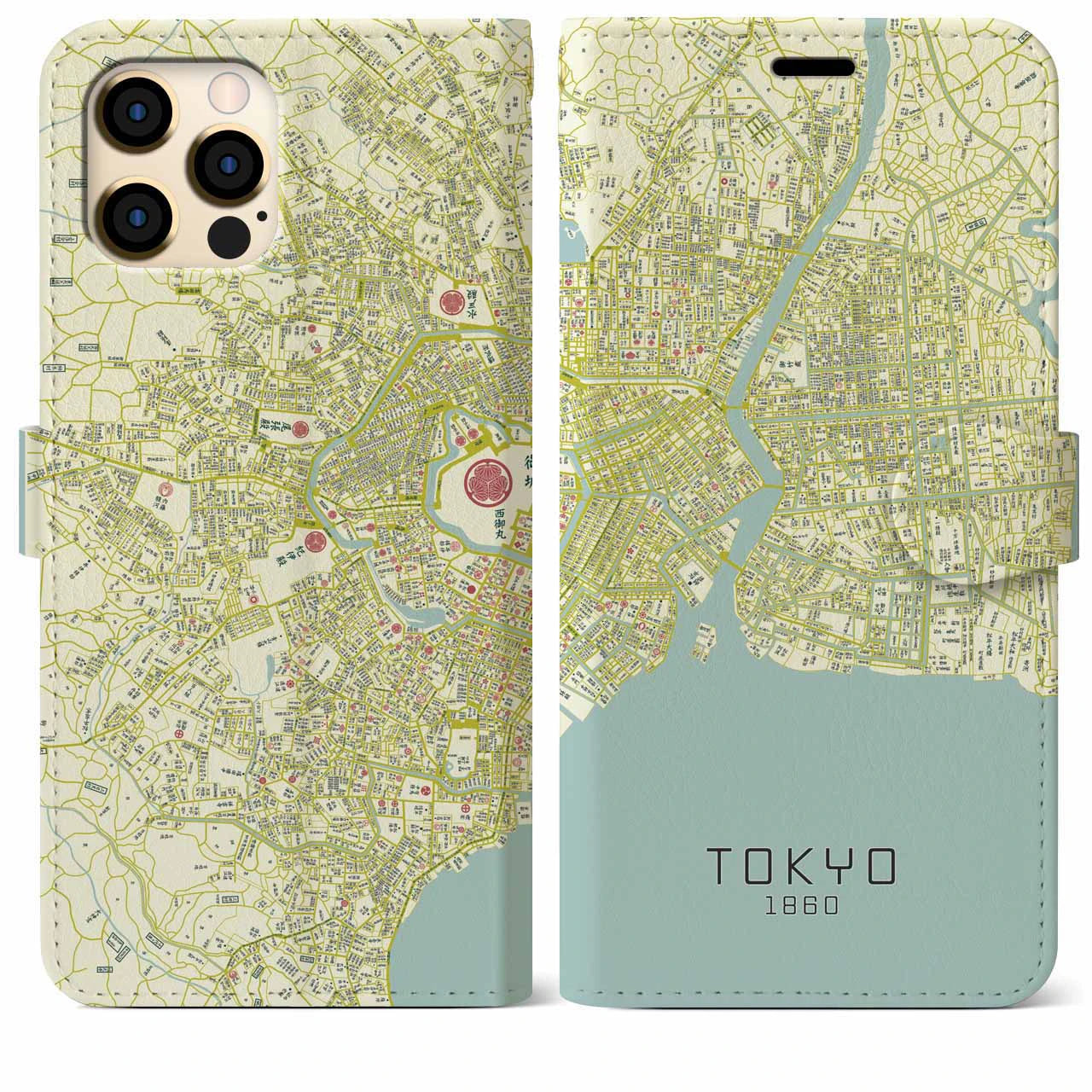 【東京1860】地図柄iPhoneケース（手帳両面タイプ・ナチュラル）iPhone 12 Pro Max 用