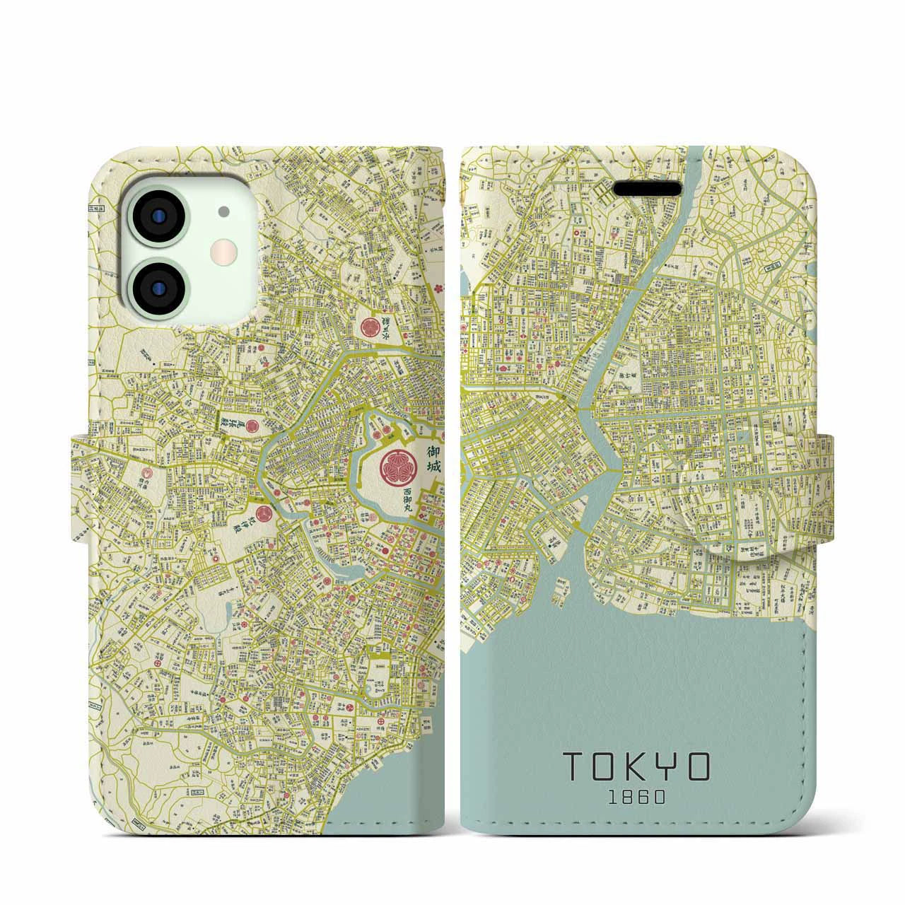 【東京1860】地図柄iPhoneケース（手帳両面タイプ・ナチュラル）iPhone 12 mini 用