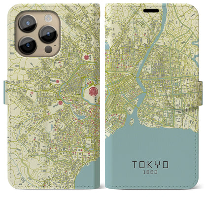 【東京1860】地図柄iPhoneケース（手帳両面タイプ・ナチュラル）iPhone 14 Pro Max 用