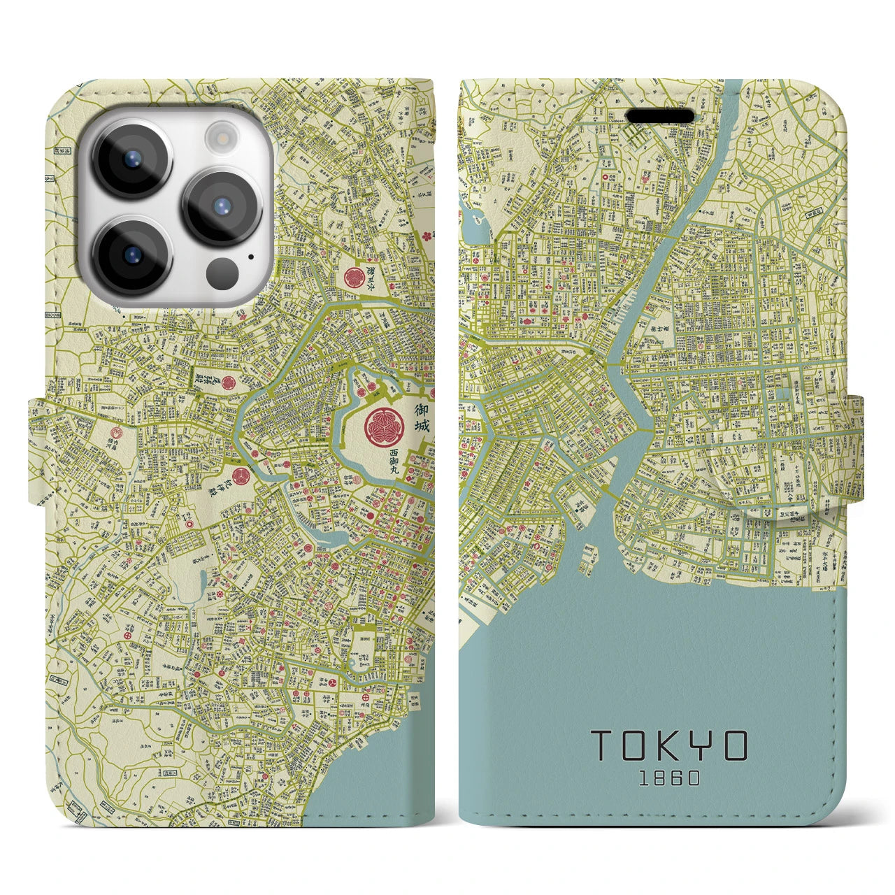 【東京1860】地図柄iPhoneケース（手帳両面タイプ・ナチュラル）iPhone 14 Pro 用