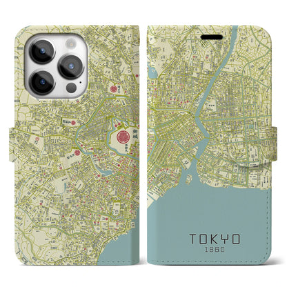 【東京1860】地図柄iPhoneケース（手帳両面タイプ・ナチュラル）iPhone 14 Pro 用
