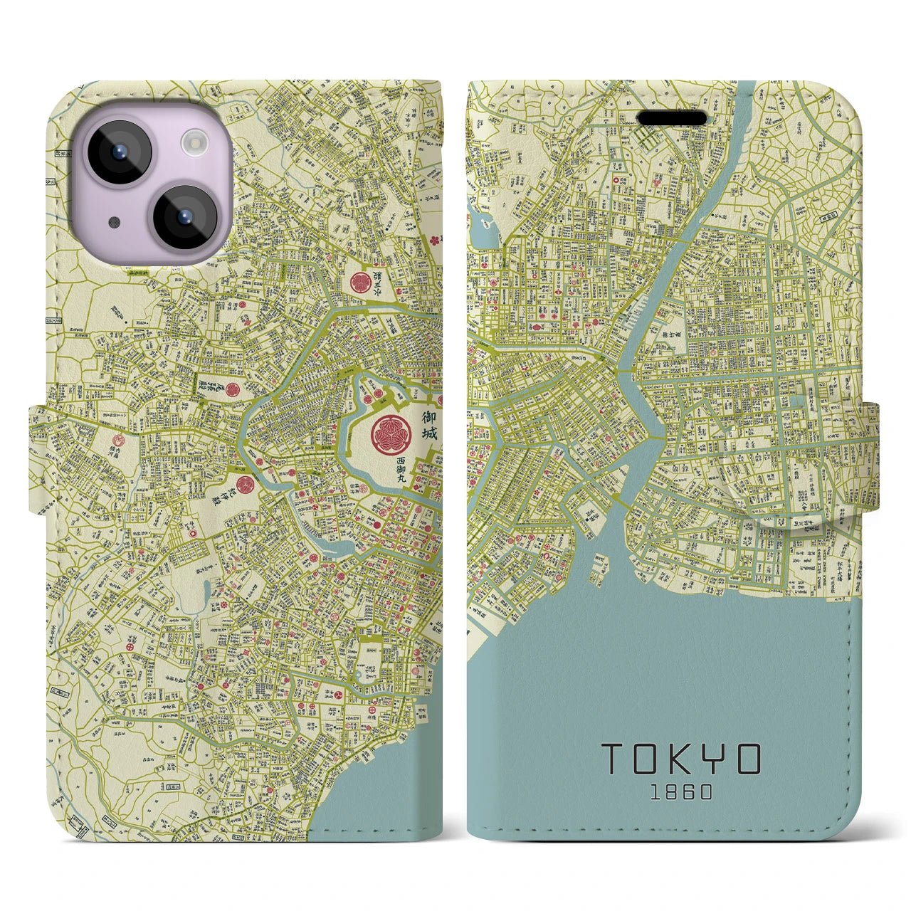 【東京1860】地図柄iPhoneケース（手帳両面タイプ・ナチュラル）iPhone 14 用