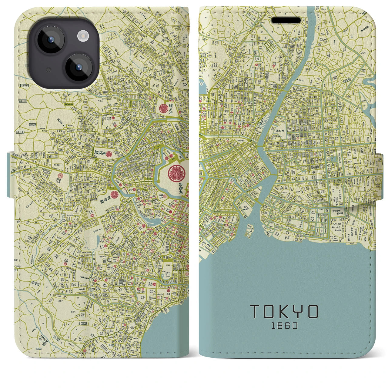 【東京1860】地図柄iPhoneケース（手帳両面タイプ・ナチュラル）iPhone 14 Plus 用