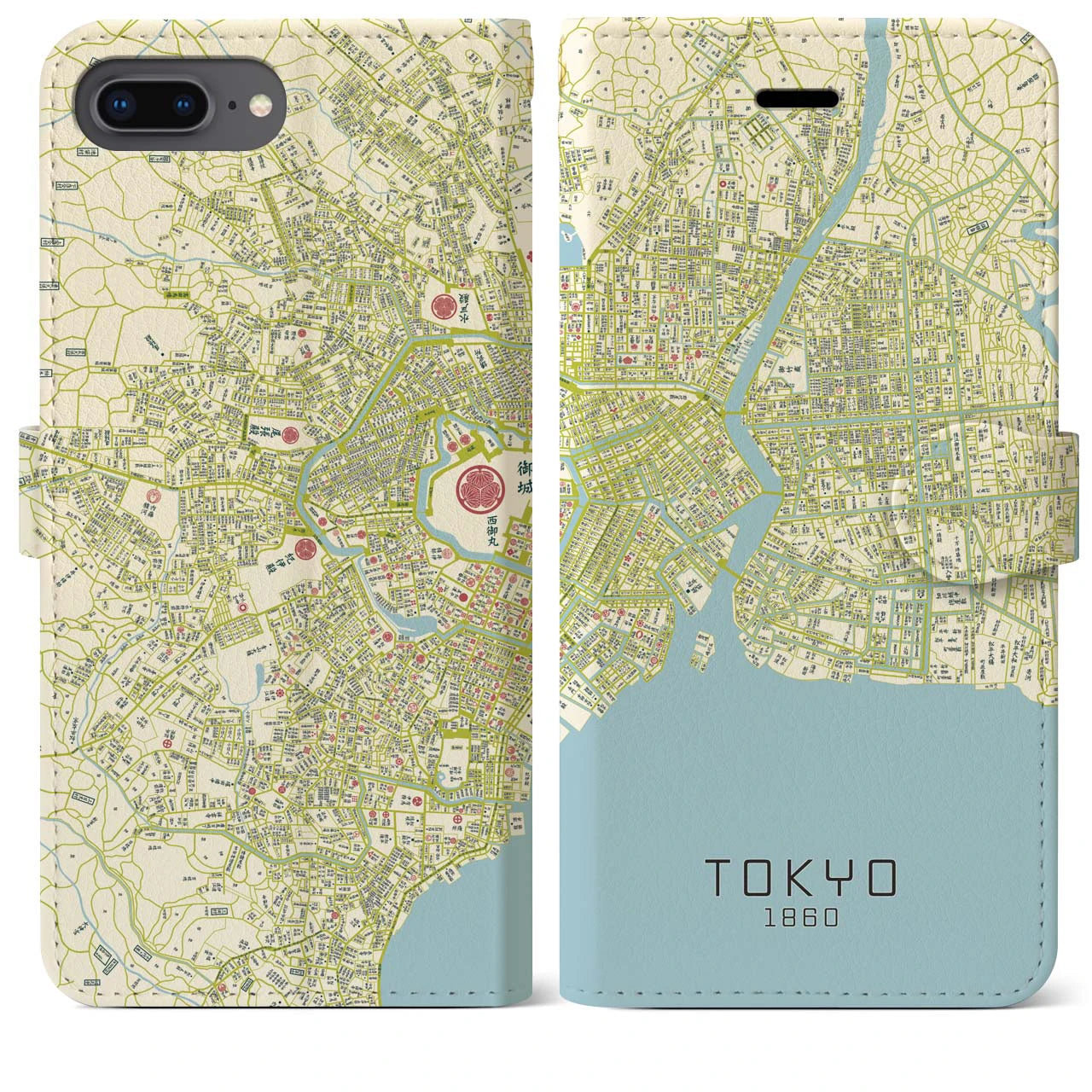 【東京1860】地図柄iPhoneケース（手帳両面タイプ・ナチュラル）iPhone 8Plus /7Plus / 6sPlus / 6Plus 用