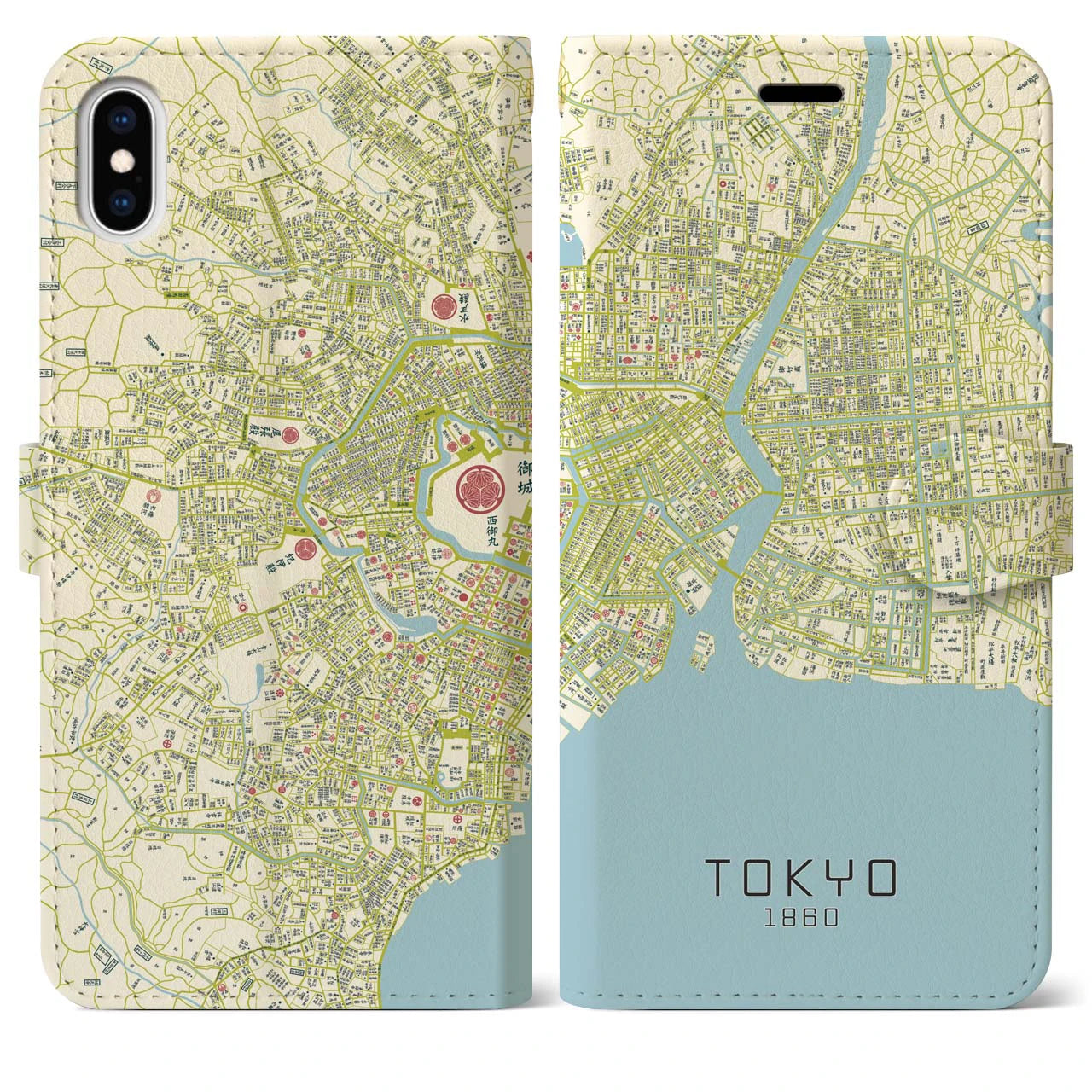 【東京1860】地図柄iPhoneケース（手帳両面タイプ・ナチュラル）iPhone XS Max 用