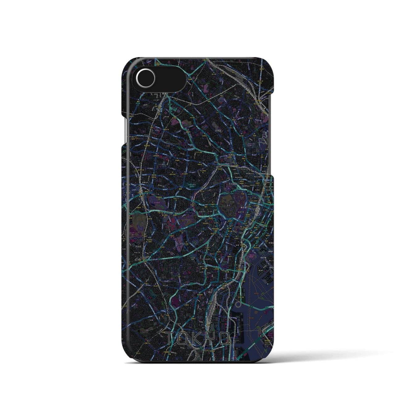 【東京2】地図柄iPhoneケース（バックカバータイプ・ブラック）iPhone SE（第3 / 第2世代） / 8 / 7 / 6s / 6 用