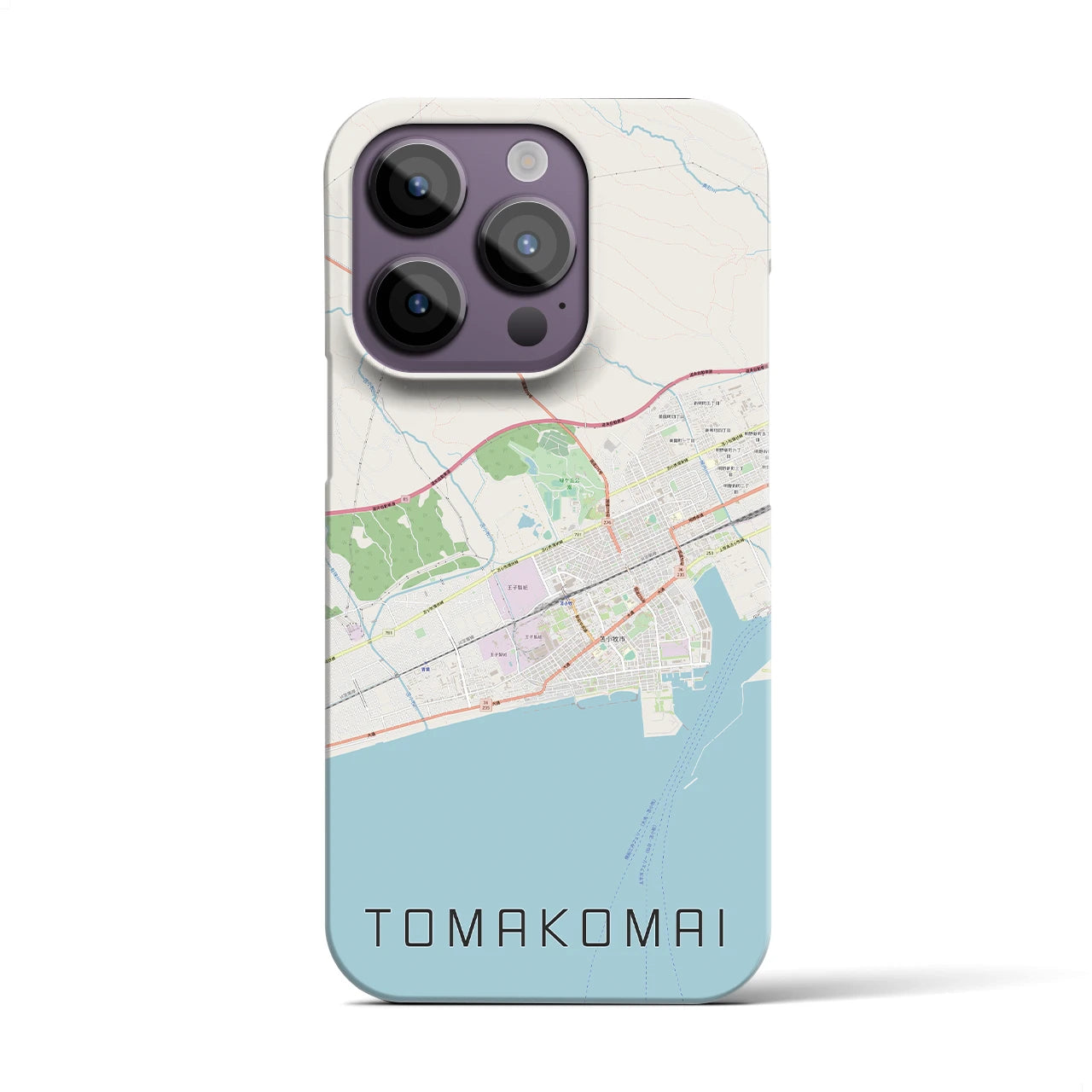 【苫小牧】地図柄iPhoneケース（バックカバータイプ・ナチュラル）iPhone 14 Pro 用
