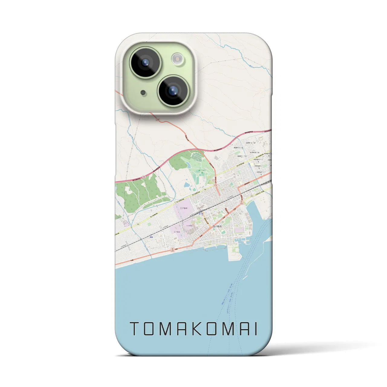 【苫小牧】地図柄iPhoneケース（バックカバータイプ・ナチュラル）iPhone 15 用