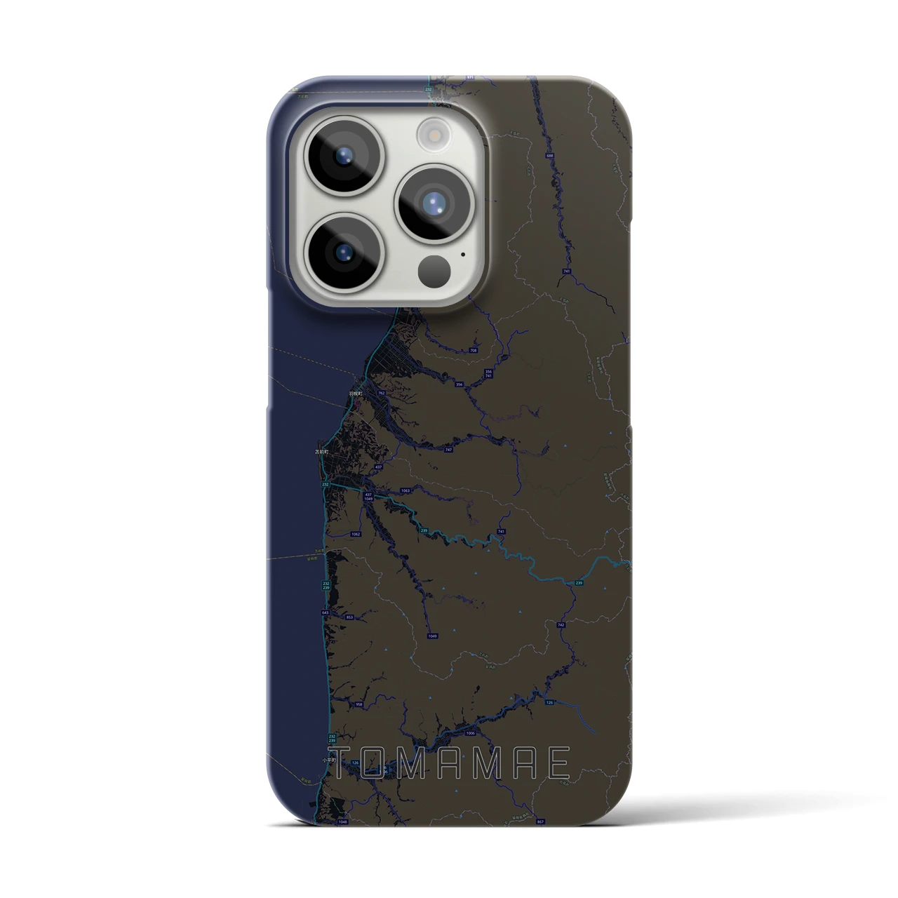 【苫前】地図柄iPhoneケース（バックカバータイプ・ブラック）iPhone 15 Pro 用