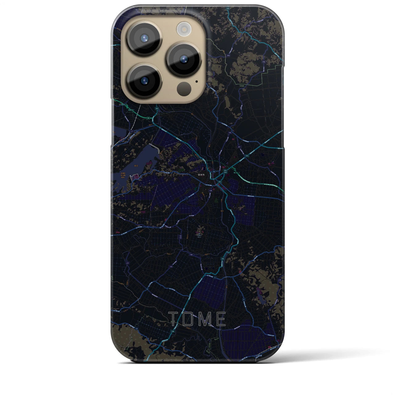【登米】地図柄iPhoneケース（バックカバータイプ・ブラック）iPhone 14 Pro Max 用