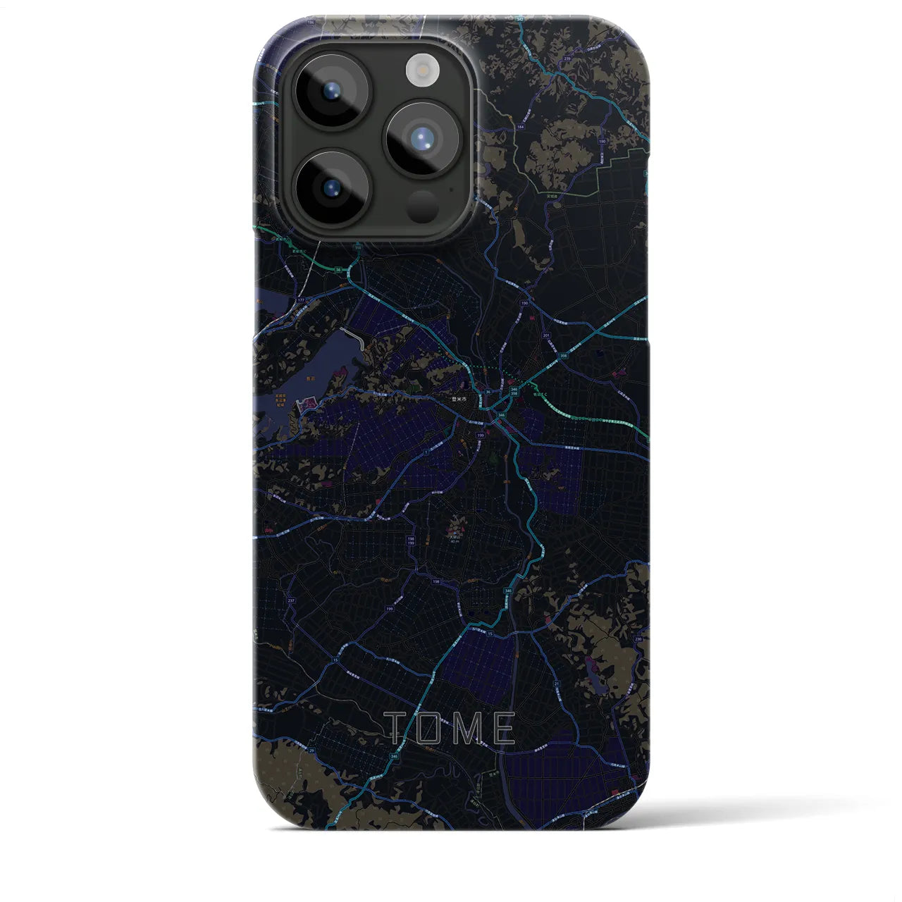 【登米】地図柄iPhoneケース（バックカバータイプ・ブラック）iPhone 15 Pro Max 用