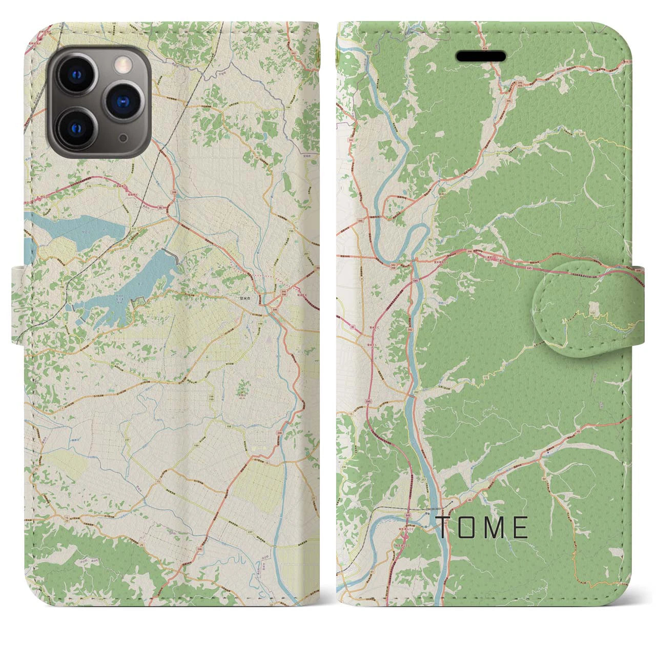 【登米】地図柄iPhoneケース（手帳両面タイプ・ナチュラル）iPhone 11 Pro Max 用