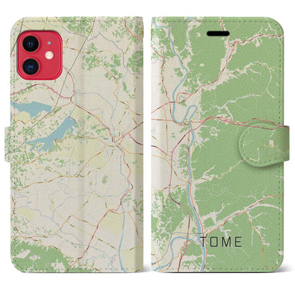 【登米（宮城県）】地図柄iPhoneケース（手帳タイプ）ナチュラル・iPhone 11 用