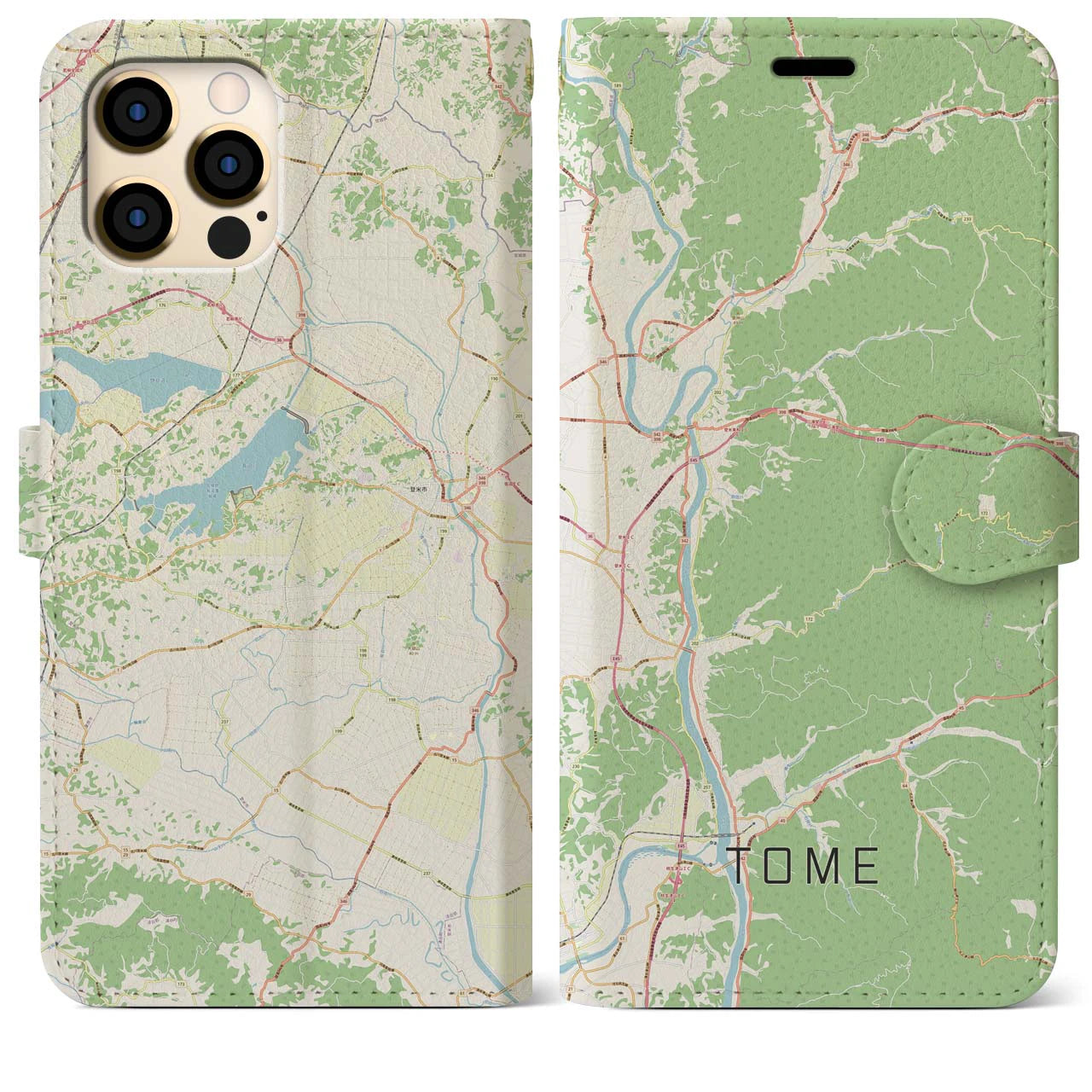 【登米】地図柄iPhoneケース（手帳両面タイプ・ナチュラル）iPhone 12 Pro Max 用