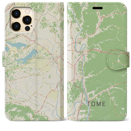 【登米（宮城県）】地図柄iPhoneケース（手帳タイプ）ナチュラル・iPhone 12 Pro Max 用
