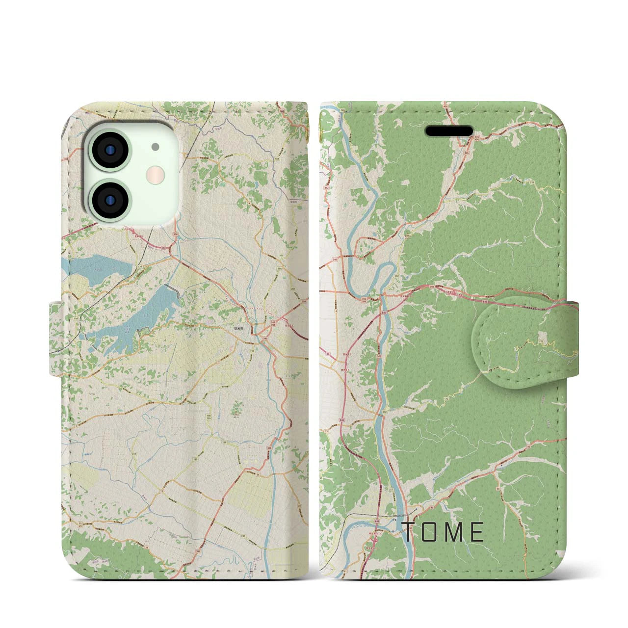 【登米】地図柄iPhoneケース（手帳両面タイプ・ナチュラル）iPhone 12 mini 用