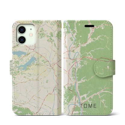 【登米（宮城県）】地図柄iPhoneケース（手帳タイプ）ナチュラル・iPhone 12 mini 用