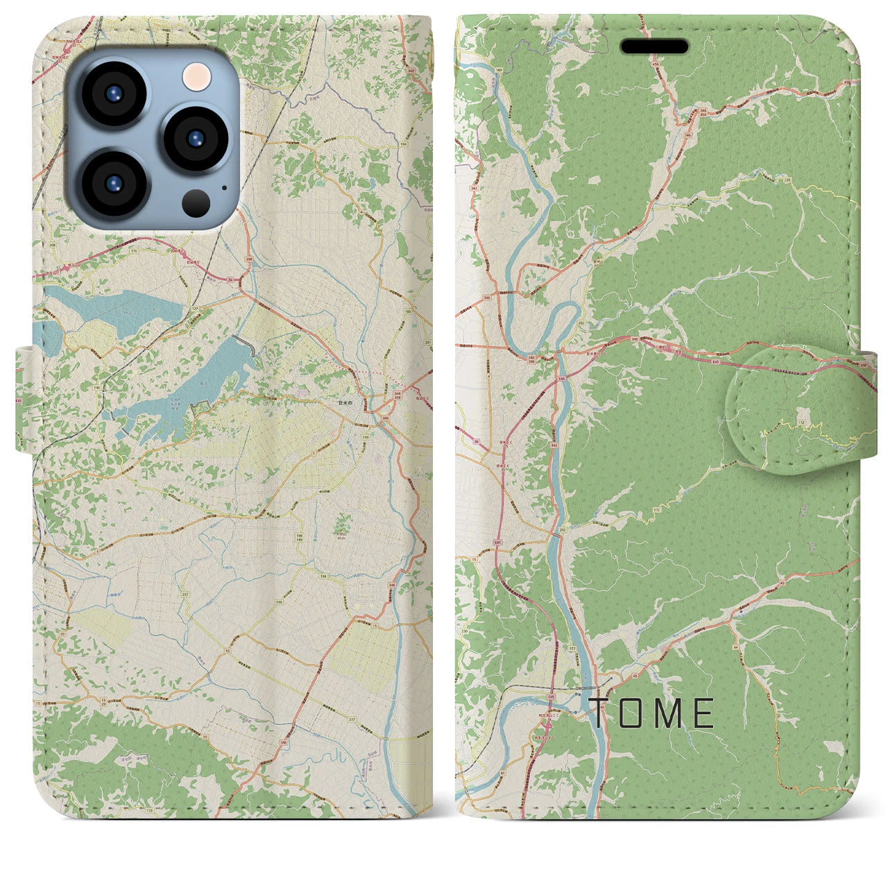 【登米】地図柄iPhoneケース（手帳両面タイプ・ナチュラル）iPhone 13 Pro Max 用