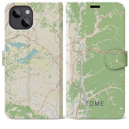 【登米（宮城県）】地図柄iPhoneケース（手帳タイプ）ナチュラル・iPhone 14 Plus 用