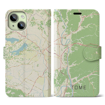 【登米（宮城県）】地図柄iPhoneケース（手帳タイプ）ナチュラル・iPhone 15 用