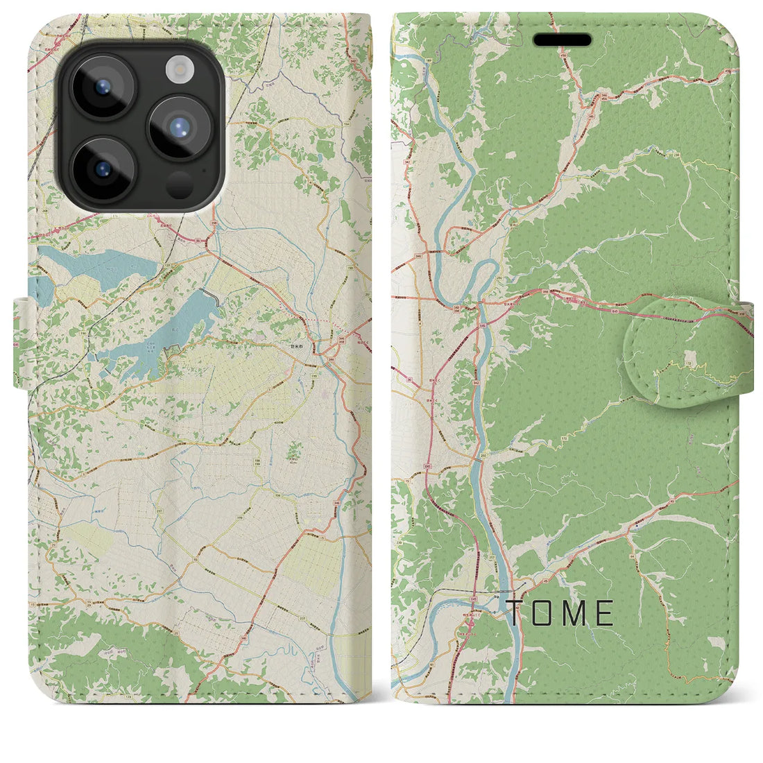 【登米】地図柄iPhoneケース（手帳両面タイプ・ナチュラル）iPhone 15 Pro Max 用