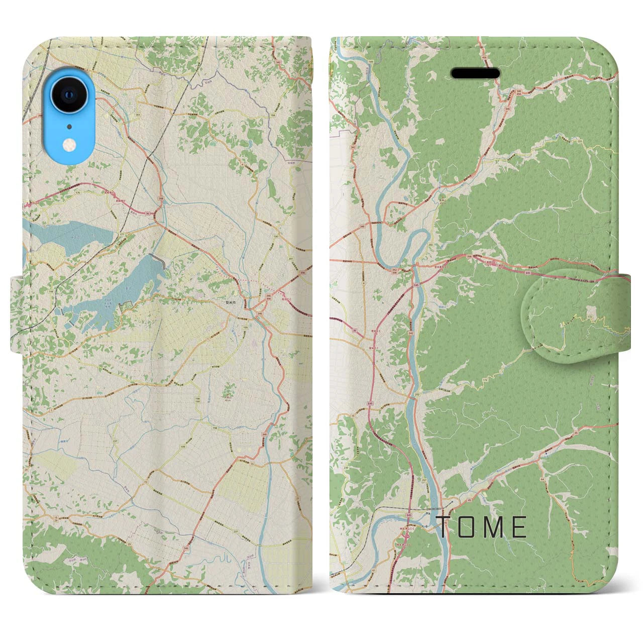 【登米】地図柄iPhoneケース（手帳両面タイプ・ナチュラル）iPhone XR 用