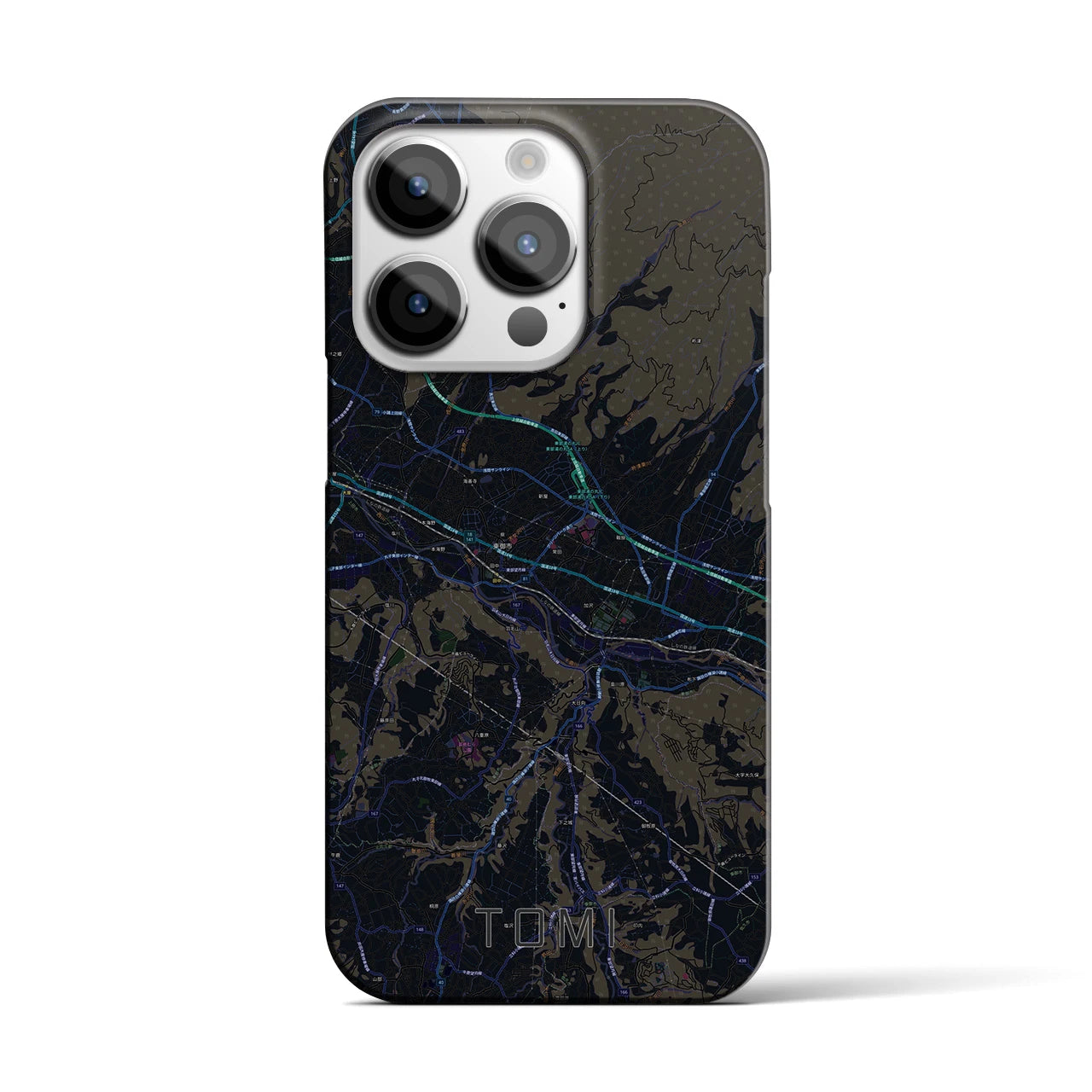 【東御】地図柄iPhoneケース（バックカバータイプ・ブラック）iPhone 14 Pro 用