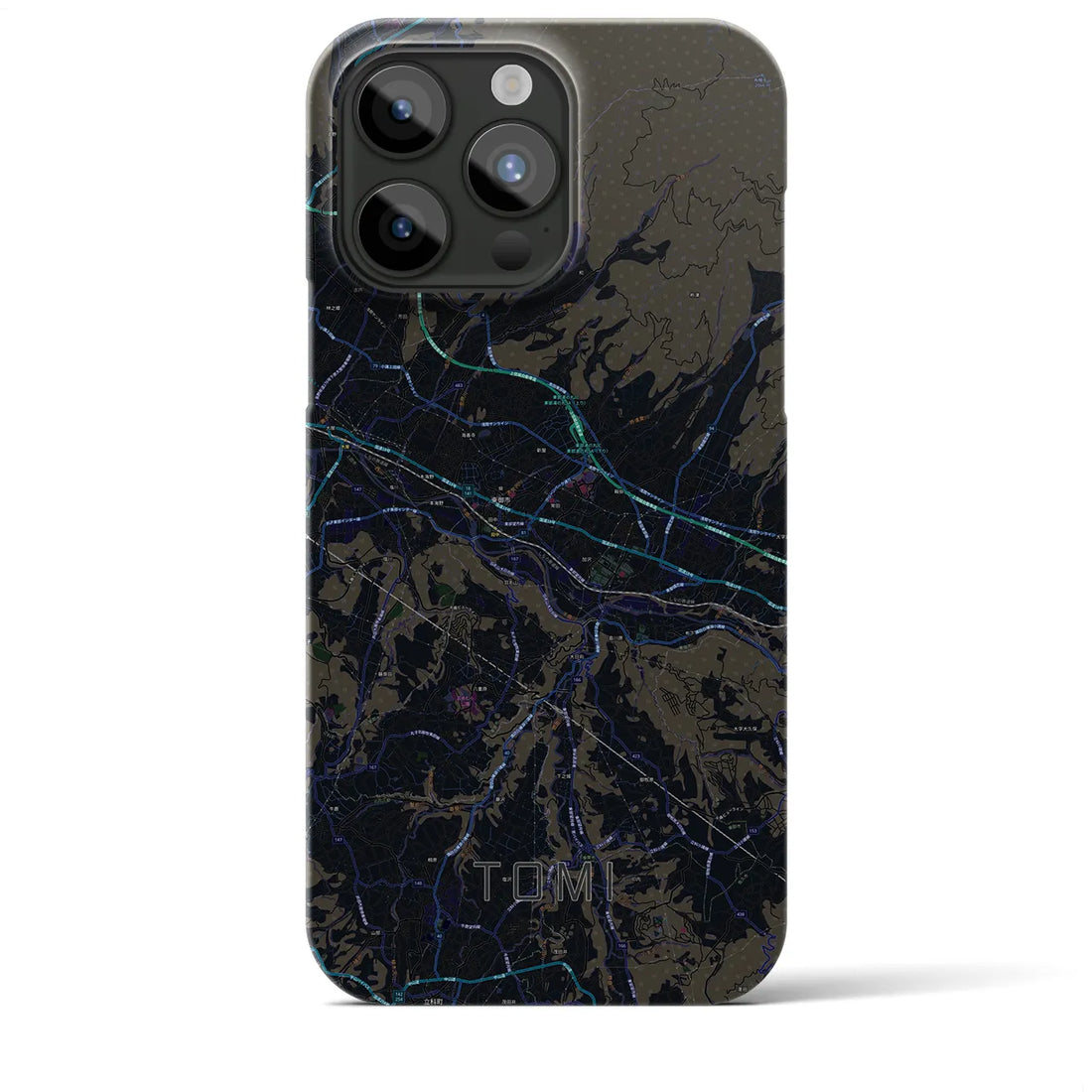 【東御】地図柄iPhoneケース（バックカバータイプ・ブラック）iPhone 15 Pro Max 用