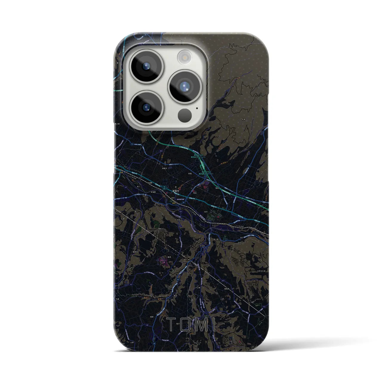 【東御】地図柄iPhoneケース（バックカバータイプ・ブラック）iPhone 15 Pro 用