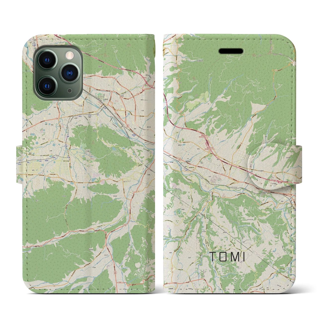 【東御（長野県）】地図柄iPhoneケース（手帳タイプ）ナチュラル・iPhone 11 Pro 用