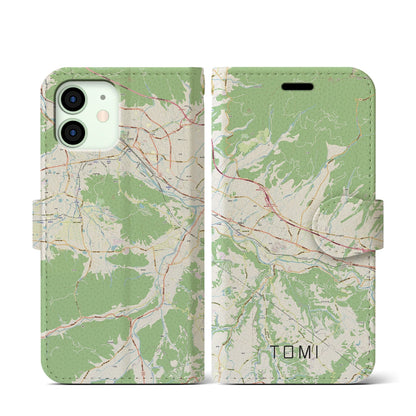 【東御（長野県）】地図柄iPhoneケース（手帳タイプ）ナチュラル・iPhone 12 mini 用
