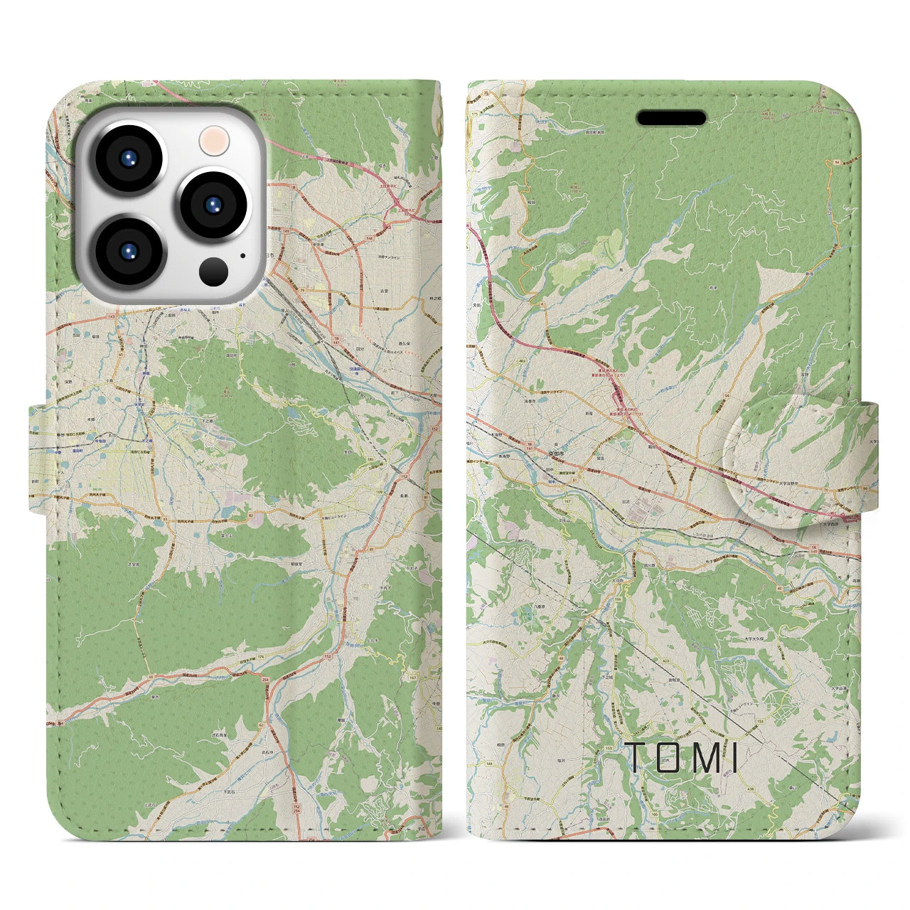 【東御（長野県）】地図柄iPhoneケース（手帳タイプ）ナチュラル・iPhone 13 Pro 用