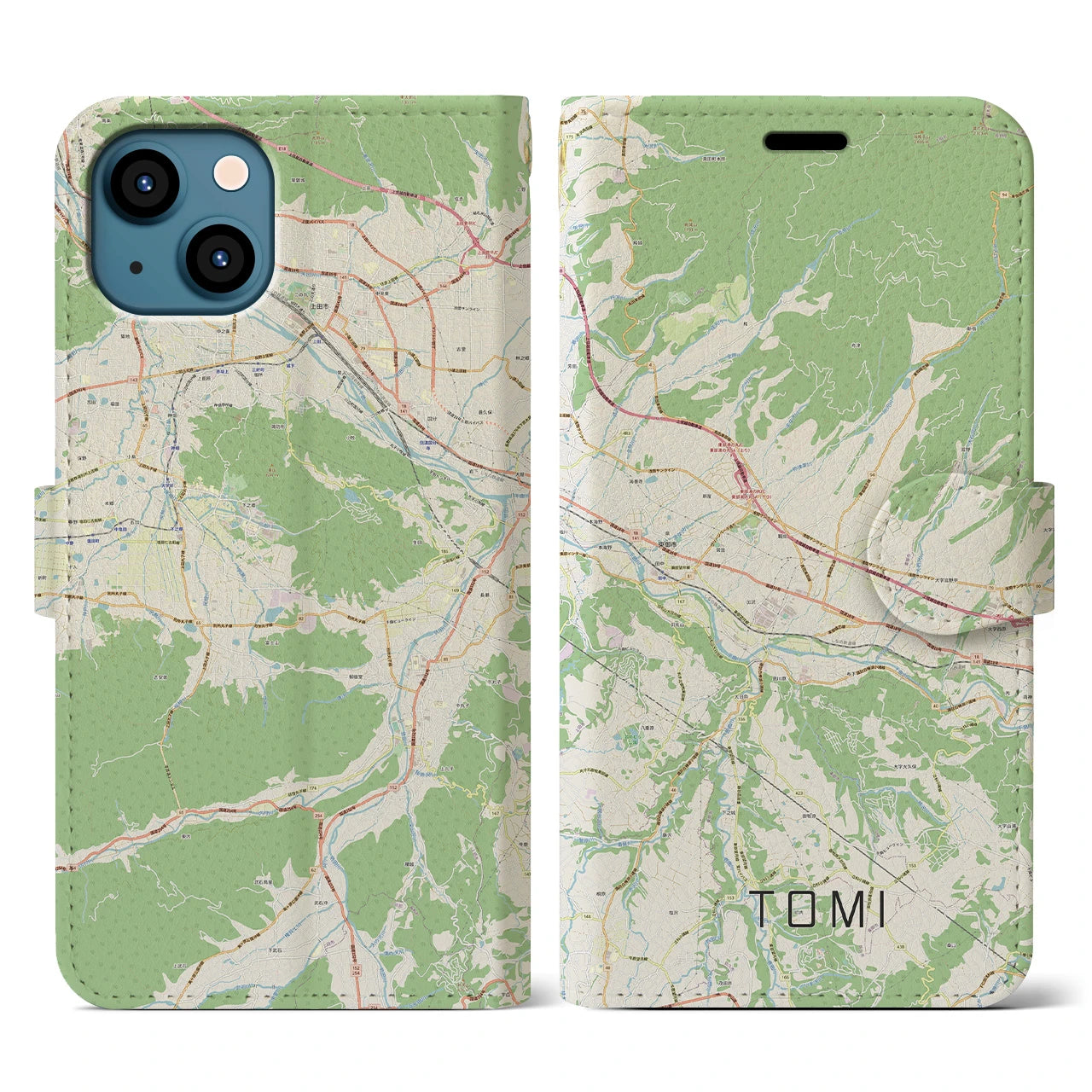 【東御（長野県）】地図柄iPhoneケース（手帳タイプ）ナチュラル・iPhone 13 用