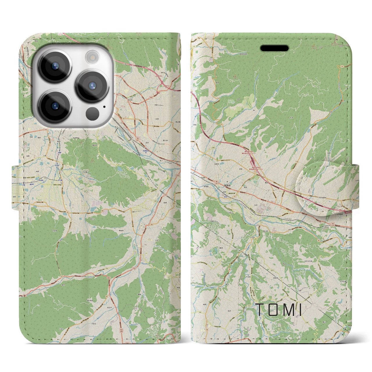 【東御（長野県）】地図柄iPhoneケース（手帳タイプ）ナチュラル・iPhone 14 Pro 用