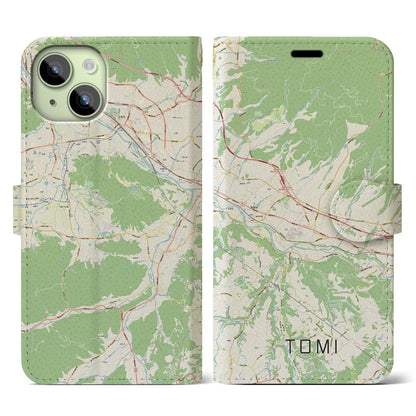 【東御（長野県）】地図柄iPhoneケース（手帳タイプ）ナチュラル・iPhone 15 用