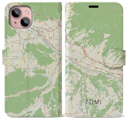 【東御（長野県）】地図柄iPhoneケース（手帳タイプ）ナチュラル・iPhone 15 Plus 用