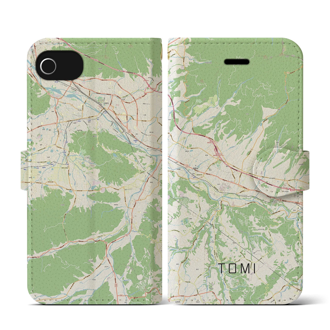 【東御（長野県）】地図柄iPhoneケース（手帳タイプ）ナチュラル・iPhone SE（第3 / 第2世代） / 8 / 7 / 6s / 6 用
