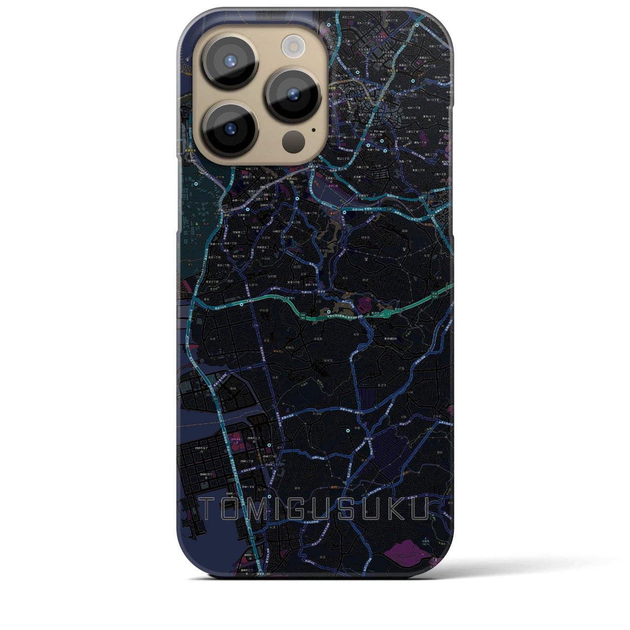 【豊見城】地図柄iPhoneケース（バックカバータイプ・ブラック）iPhone 14 Pro Max 用