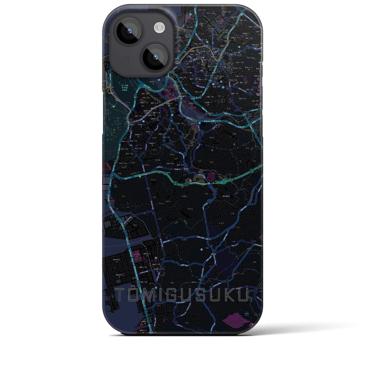 【豊見城】地図柄iPhoneケース（バックカバータイプ・ブラック）iPhone 14 Plus 用