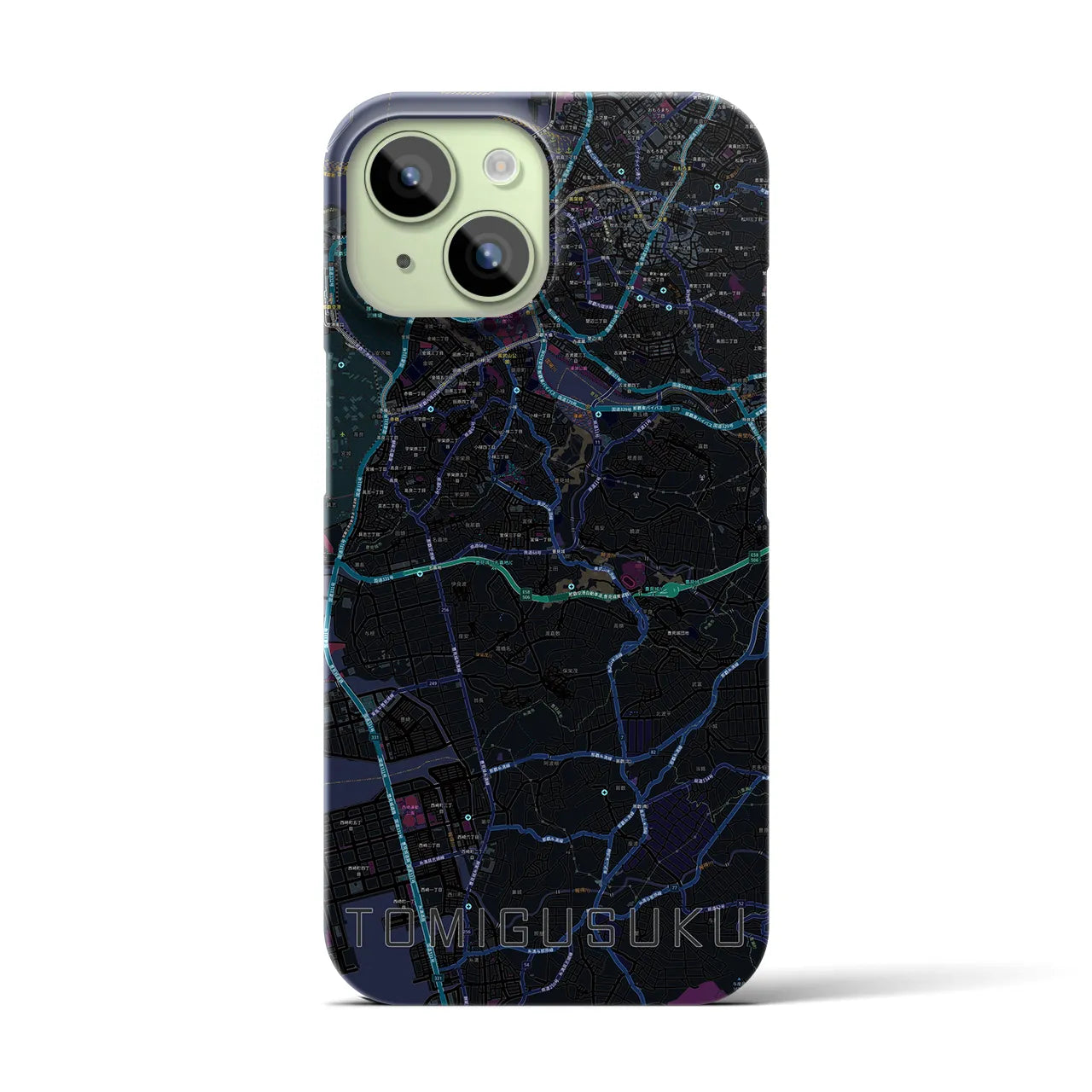 【豊見城】地図柄iPhoneケース（バックカバータイプ・ブラック）iPhone 15 用