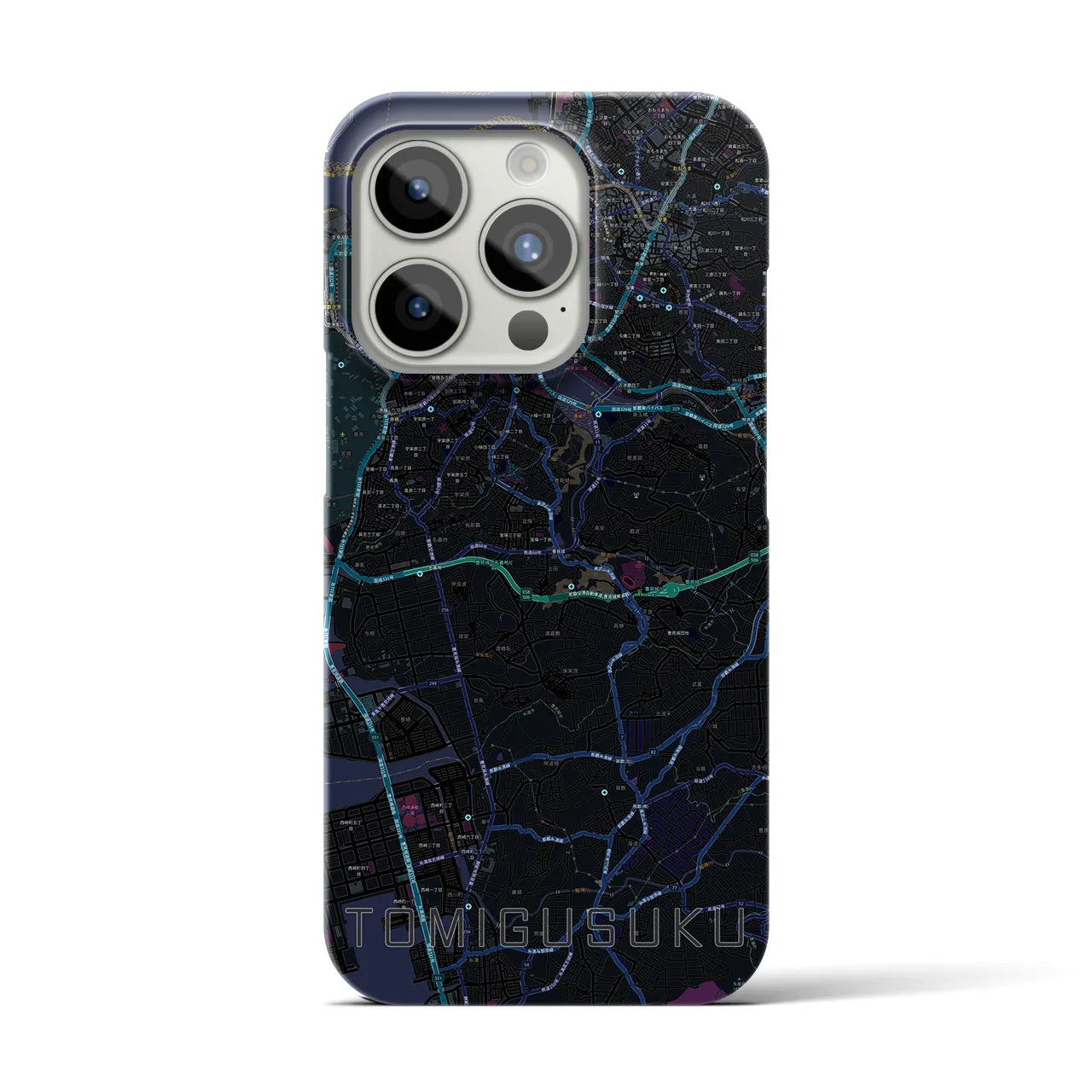 【豊見城】地図柄iPhoneケース（バックカバータイプ・ブラック）iPhone 15 Pro 用