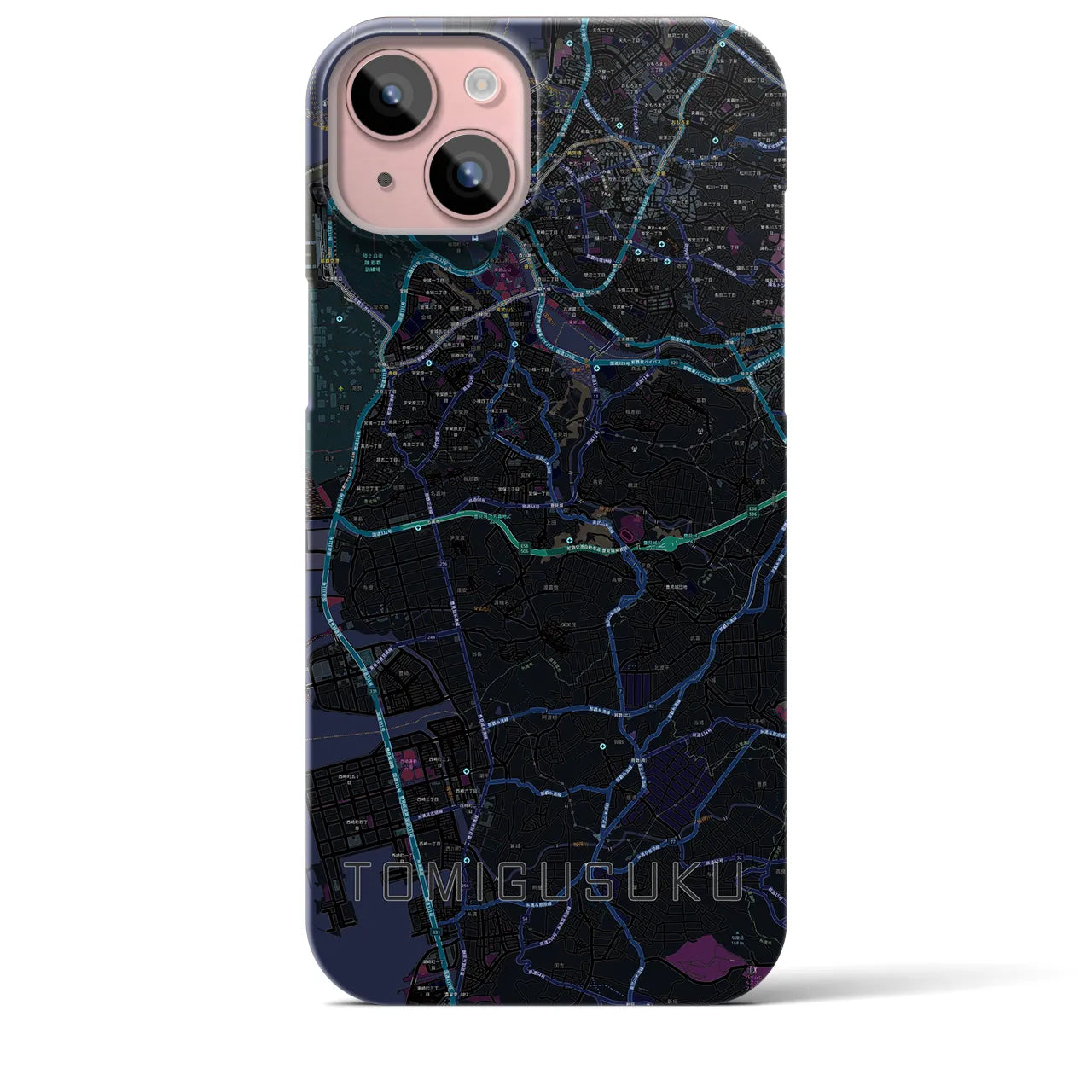 【豊見城】地図柄iPhoneケース（バックカバータイプ・ブラック）iPhone 15 Plus 用