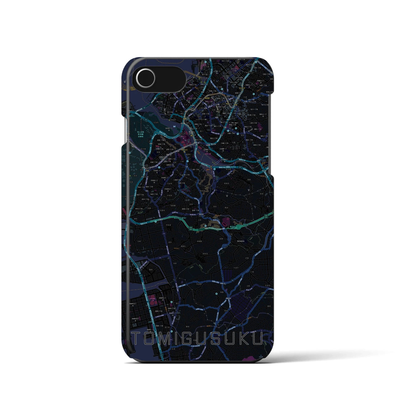 【豊見城】地図柄iPhoneケース（バックカバータイプ・ブラック）iPhone SE（第3 / 第2世代） / 8 / 7 / 6s / 6 用