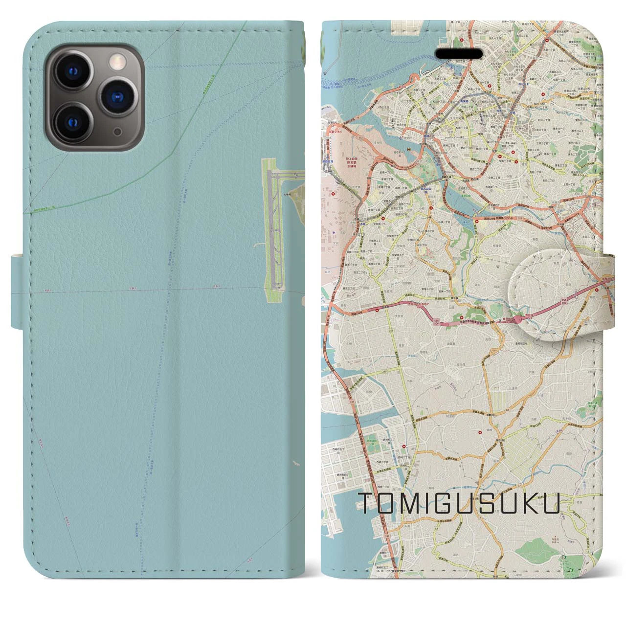 【豊見城】地図柄iPhoneケース（手帳両面タイプ・ナチュラル）iPhone 11 Pro Max 用