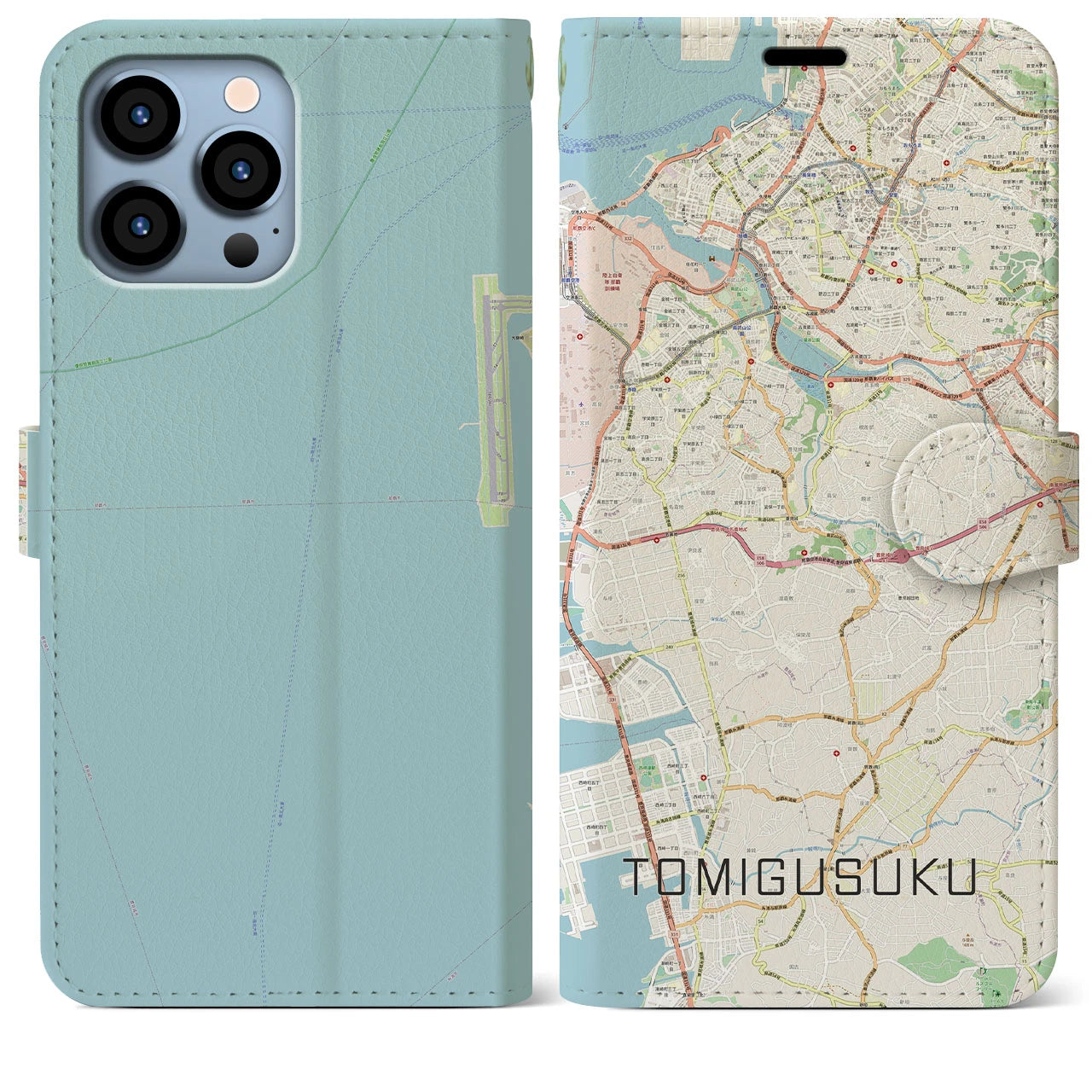 【豊見城】地図柄iPhoneケース（手帳両面タイプ・ナチュラル）iPhone 13 Pro Max 用