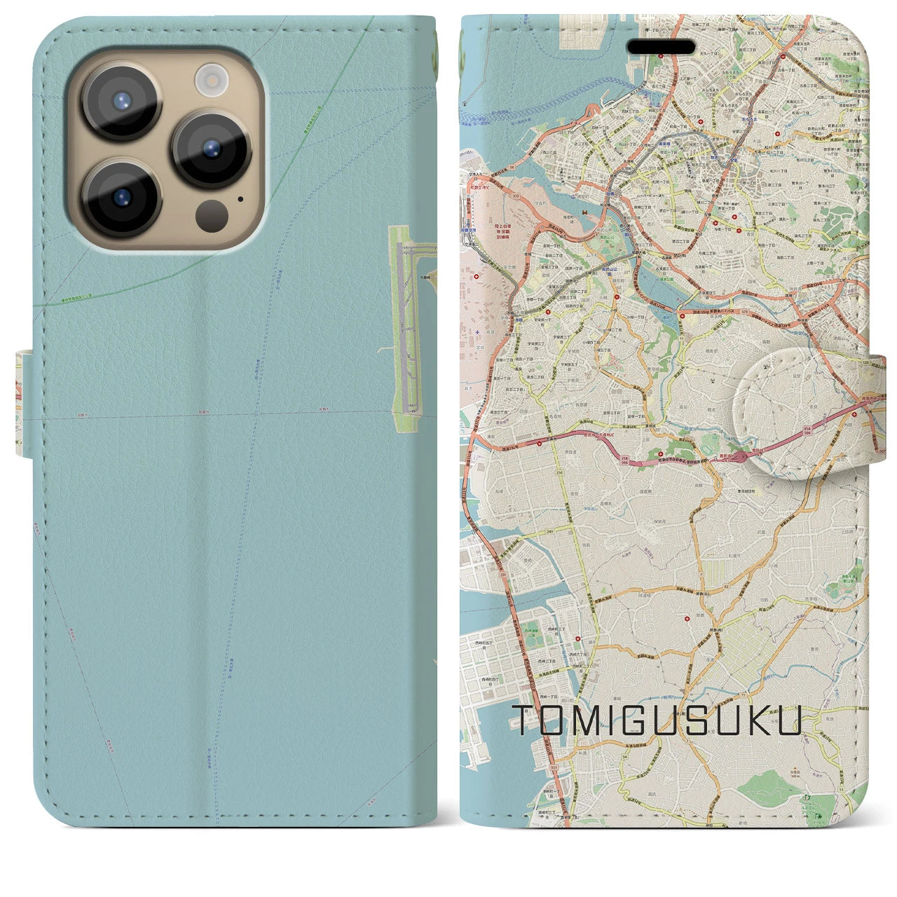 【豊見城】地図柄iPhoneケース（手帳両面タイプ・ナチュラル）iPhone 14 Pro Max 用